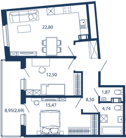 Квартира 68,6 м², 2-комнатные - изображение 1