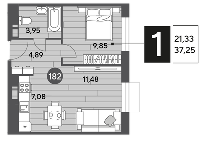 Квартира 37,3 м², 1-комнатная - изображение 1