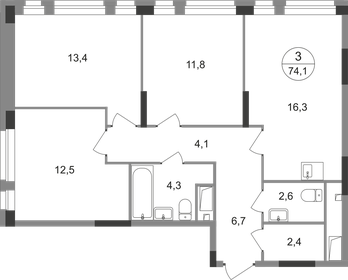 Квартира 74,1 м², 3-комнатная - изображение 1