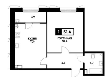 Квартира 51,4 м², 1-комнатная - изображение 1