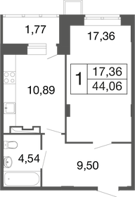 Квартира 44,1 м², 1-комнатная - изображение 1