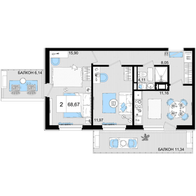 Квартира 68,7 м², 2-комнатные - изображение 1