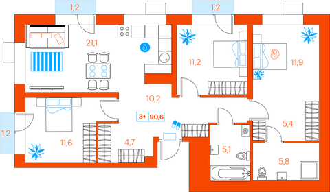 91,1 м², 3-комнатная квартира 13 790 000 ₽ - изображение 38