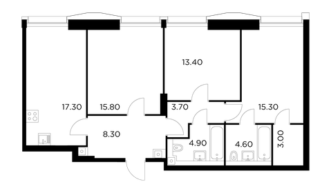 Квартира 86,3 м², 3-комнатная - изображение 1