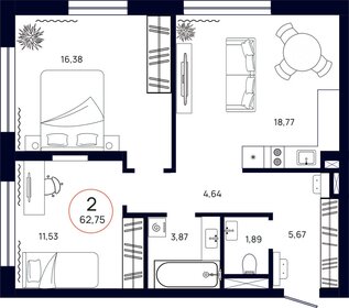 64,2 м², 2-комнатная квартира 7 100 000 ₽ - изображение 84
