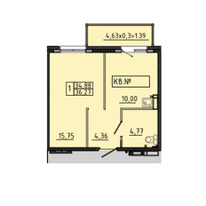 Квартира 36,3 м², 1-комнатная - изображение 2