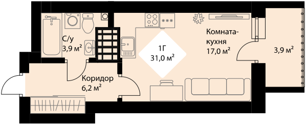 28,7 м², квартира-студия 4 792 900 ₽ - изображение 17