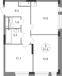 Квартира 51,5 м², 2-комнатная - изображение 1