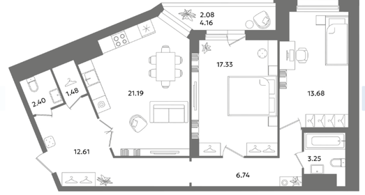 Квартира 84 м², 2-комнатная - изображение 1