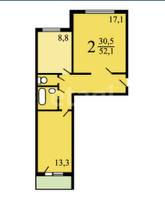 Квартира 52 м², 2-комнатная - изображение 1