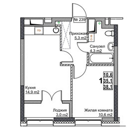 Квартира 38,1 м², 1-комнатная - изображение 1