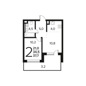 Квартира 37,7 м², 2-комнатная - изображение 1