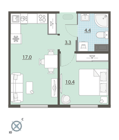 Квартира 35,4 м², 1-комнатная - изображение 1