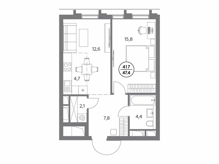 47,4 м², 1-комнатная квартира 21 140 400 ₽ - изображение 1
