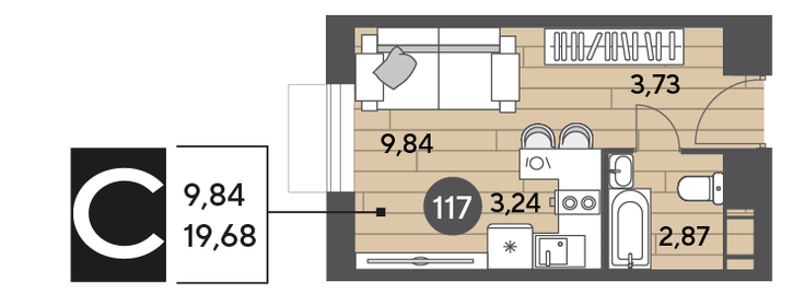 19,7 м², квартира-студия 4 264 656 ₽ - изображение 20