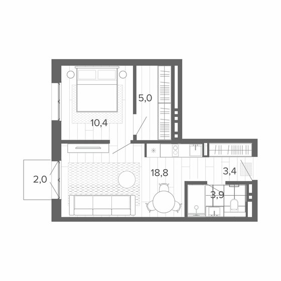 42,1 м², 2-комнатная квартира 7 278 000 ₽ - изображение 1