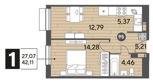 42,1 м², 1-комнатная квартира 6 950 000 ₽ - изображение 101