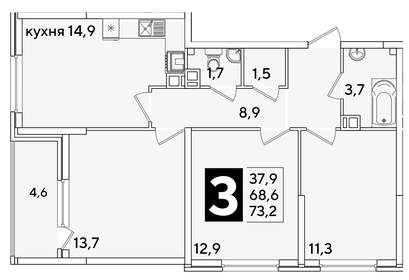 83,4 м², 3-комнатная квартира 14 970 300 ₽ - изображение 9