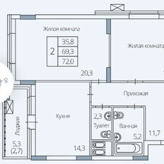 Квартира 71,5 м², 2-комнатная - изображение 1