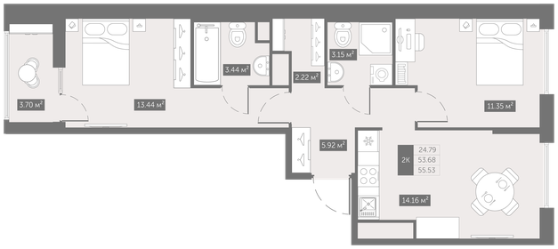 43,9 м², 2-комнатная квартира 6 500 000 ₽ - изображение 120