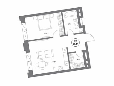 Квартира 59,5 м², 1-комнатные - изображение 1