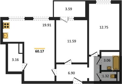 Квартира 60,2 м², 2-комнатная - изображение 1