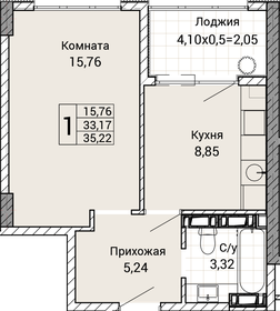 Квартира 35,2 м², 1-комнатная - изображение 1