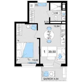Квартира 39,5 м², 1-комнатные - изображение 1