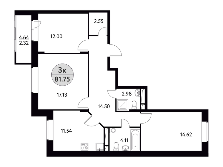 81,8 м², 3-комнатная квартира 12 540 854 ₽ - изображение 1