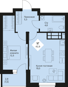 Квартира 42,9 м², 1-комнатная - изображение 1