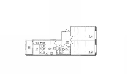 Квартира 63,1 м², 2-комнатная - изображение 1