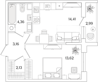 Квартира 39,2 м², 1-комнатная - изображение 1