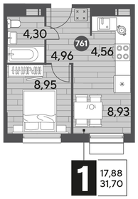 Квартира 31,7 м², 1-комнатная - изображение 1