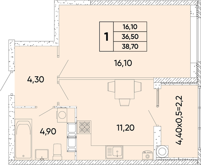 38,7 м², 1-комнатная квартира 4 841 370 ₽ - изображение 9