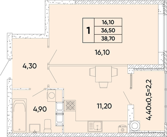 38,7 м², 1-комнатная квартира 4 841 370 ₽ - изображение 6