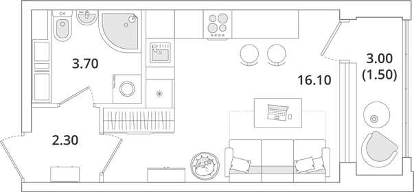 Квартира 23,5 м², студия - изображение 1