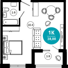 Квартира 38 м², 1-комнатные - изображение 1