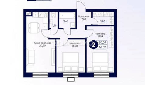 Квартира 66,4 м², 2-комнатная - изображение 1