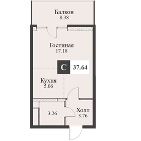 Квартира 37,6 м², студия - изображение 1