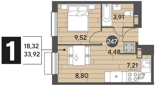 33 м², 1-комнатная квартира 5 920 000 ₽ - изображение 22