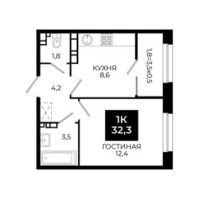 Квартира 32,3 м², 1-комнатная - изображение 1