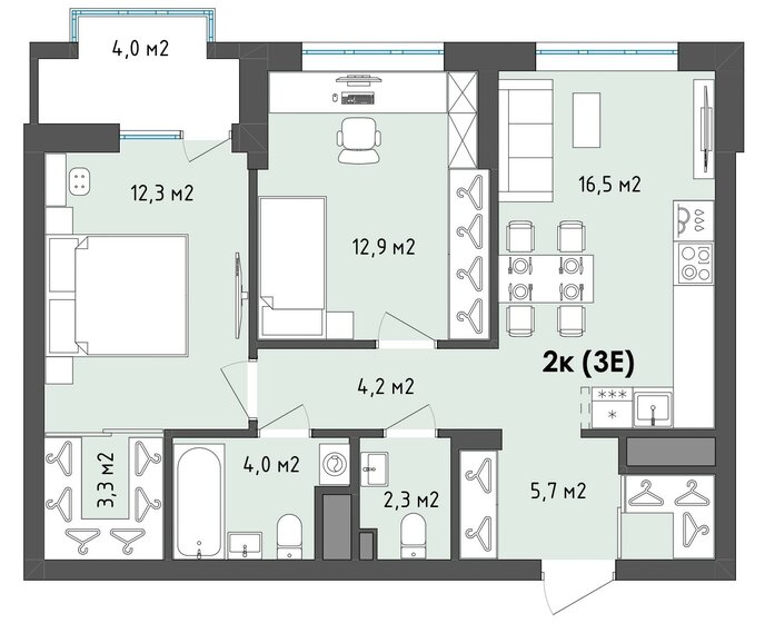 63,2 м², 2-комнатная квартира 7 694 600 ₽ - изображение 1