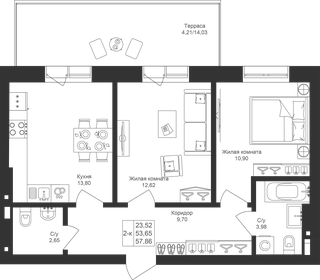 61,9 м², 2-комнатная квартира 6 100 000 ₽ - изображение 6