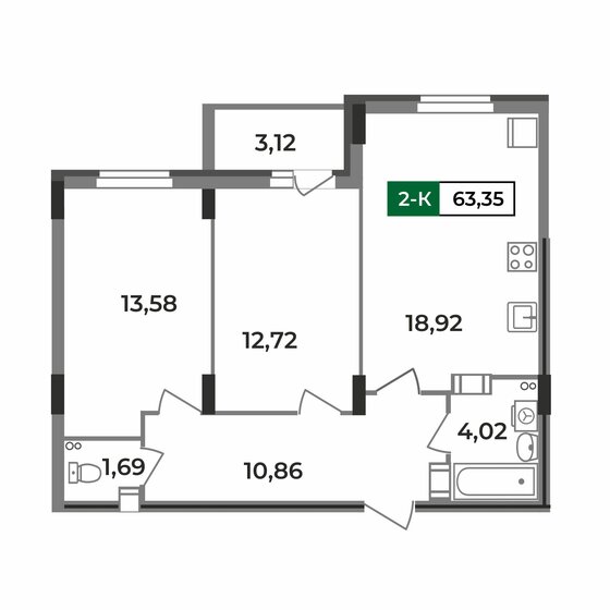 63,4 м², 2-комнатная квартира 5 235 877 ₽ - изображение 1