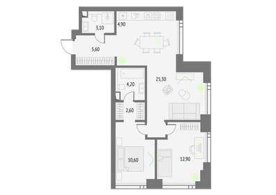 Квартира 69,2 м², 2-комнатная - изображение 1