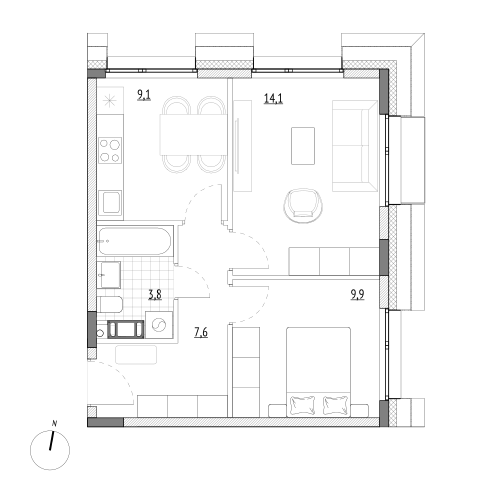 44,5 м², 2-комнатные апартаменты 7 987 750 ₽ - изображение 1
