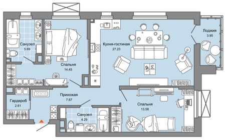 Квартира 77 м², 3-комнатная - изображение 1