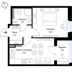 33,9 м², 1-комнатная квартира 6 308 790 ₽ - изображение 1