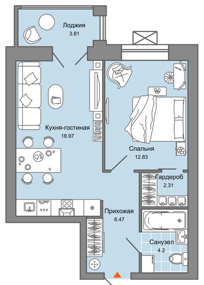 47 м², 2-комнатная квартира 5 957 644 ₽ - изображение 19