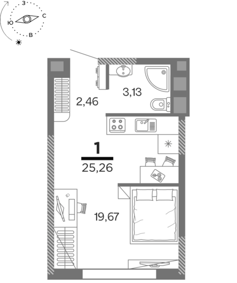 25,3 м², 1-комнатная квартира 3 163 396 ₽ - изображение 1